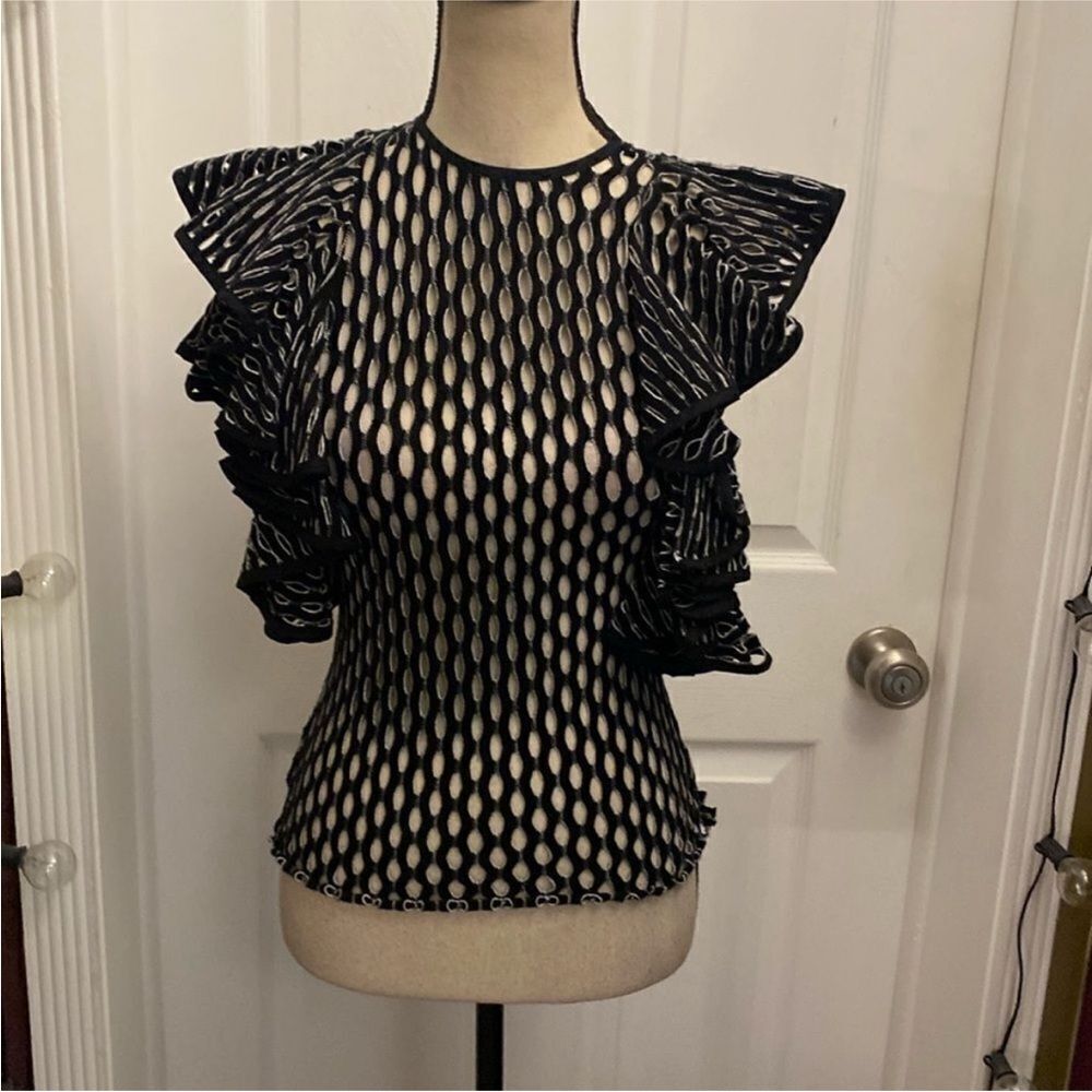 Beaufille Black Ruffled Women's Top, S - Picture 3 of 7